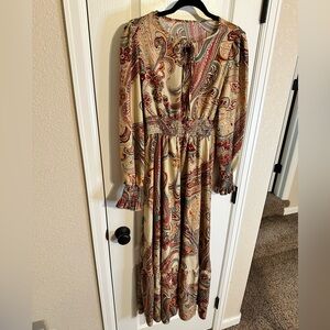 Paisley Long Sleeve Maxi Dress